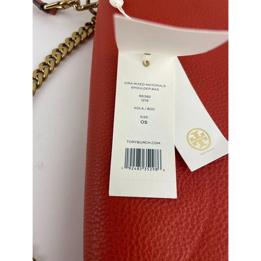 Tory Burch Kira Orange Mixed Material Double Strap Crossbody‎ Shoulder Bag NWT